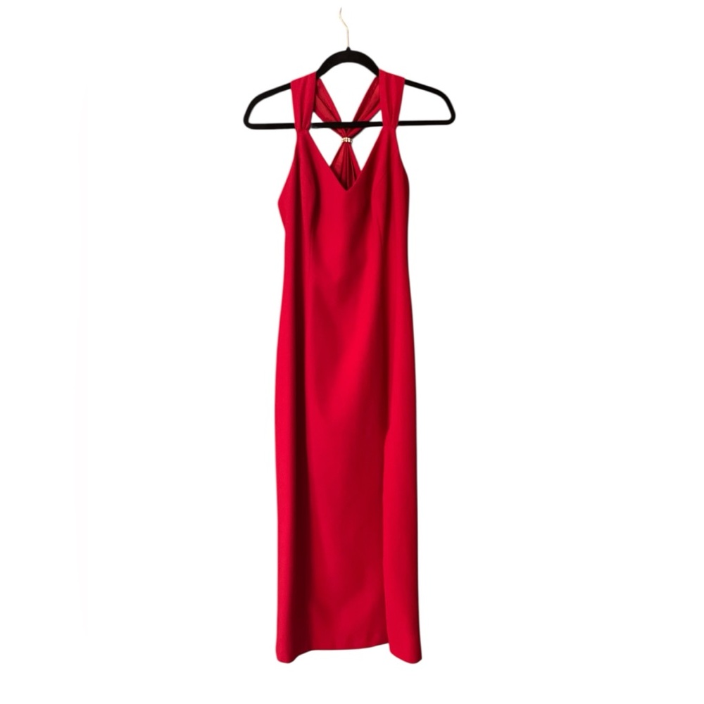 Ann Taylor Red Midi V-Neck Front Slit